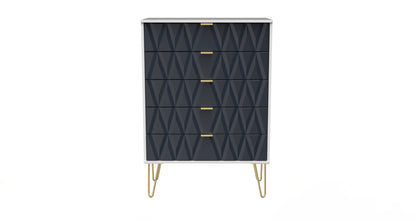 Diamond Tall Chest of Drawers Grey & White 5 Drawers 109cm