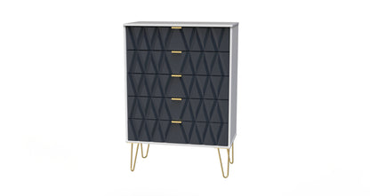 Diamond Tall Chest of Drawers Grey & White 5 Drawers 109cm