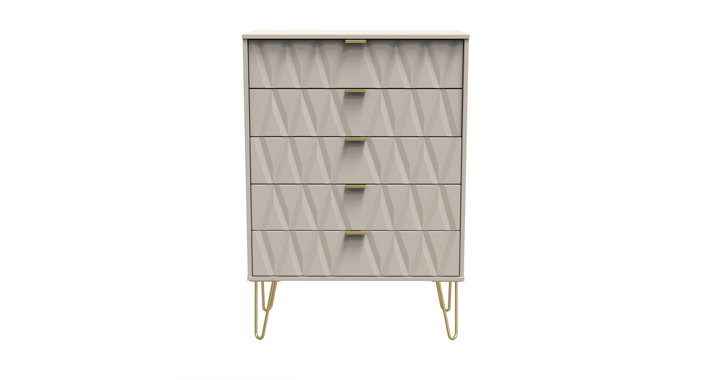 Diamond Tall Chest of Drawers Off-White 5 Drawers 109cm