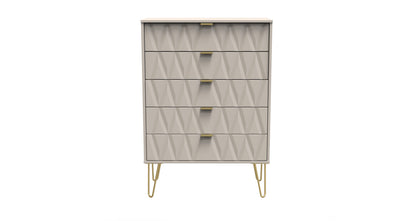 Diamond Tall Chest of Drawers Off-White 5 Drawers 109cm