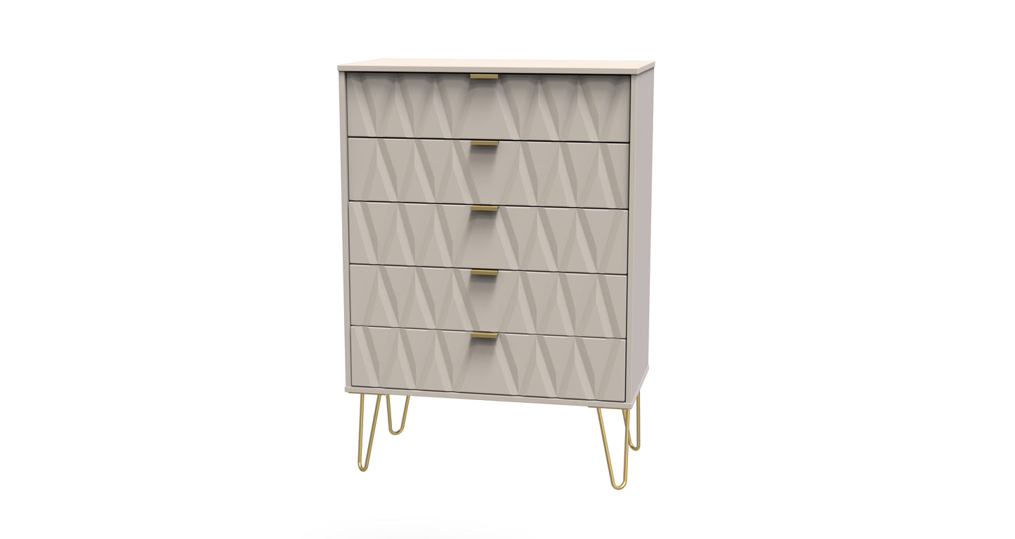 Diamond Tall Chest of Drawers Off-White 5 Drawers 109cm