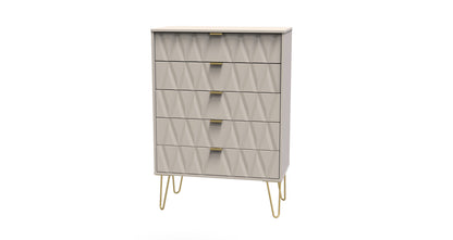 Diamond Tall Chest of Drawers Off-White 5 Drawers 109cm