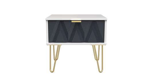 Diamond Bedside Table Grey & White 1 Drawer 45cm