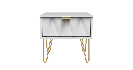 Diamond Bedside Table White 1 Drawer 45cm