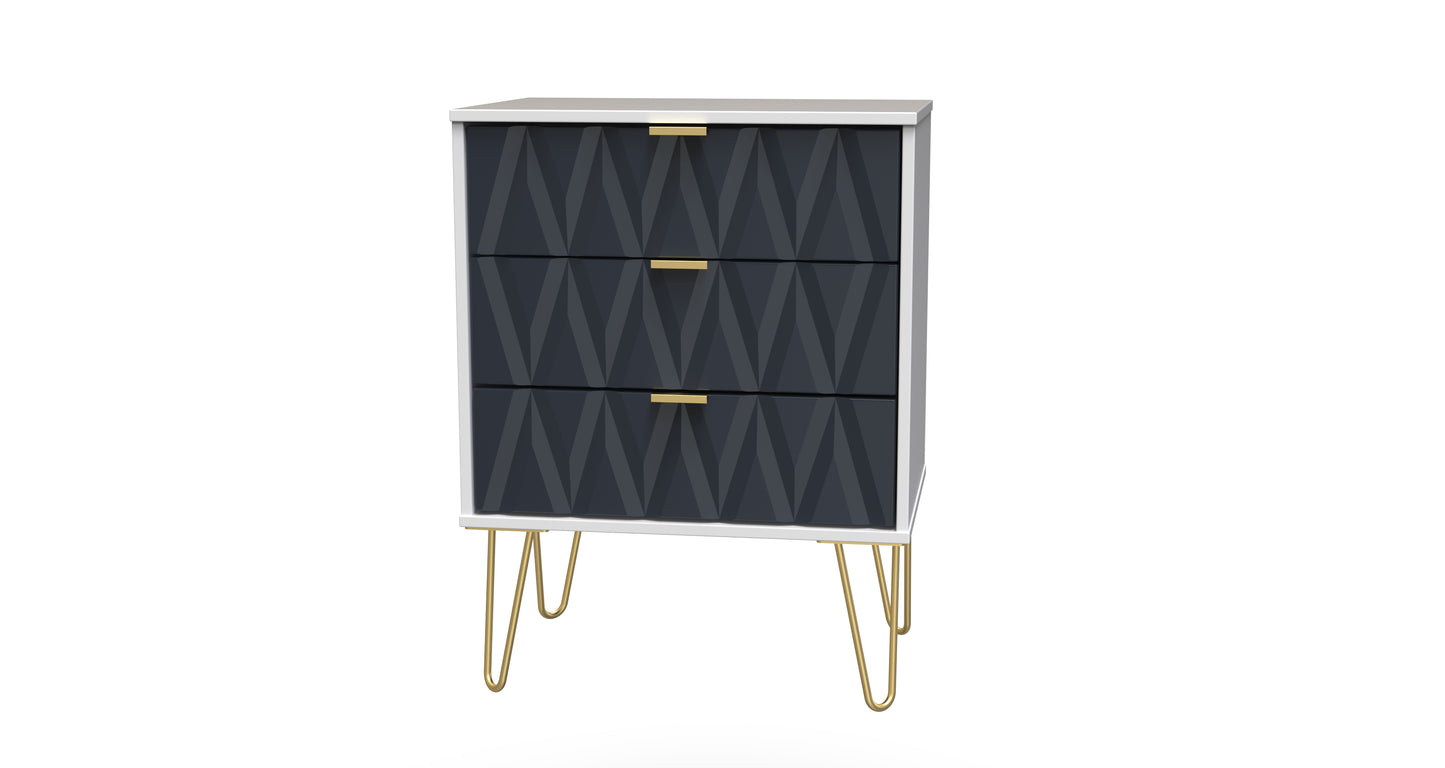 Diamond Chest of Drawers Grey & White 3 Drawers 76cm