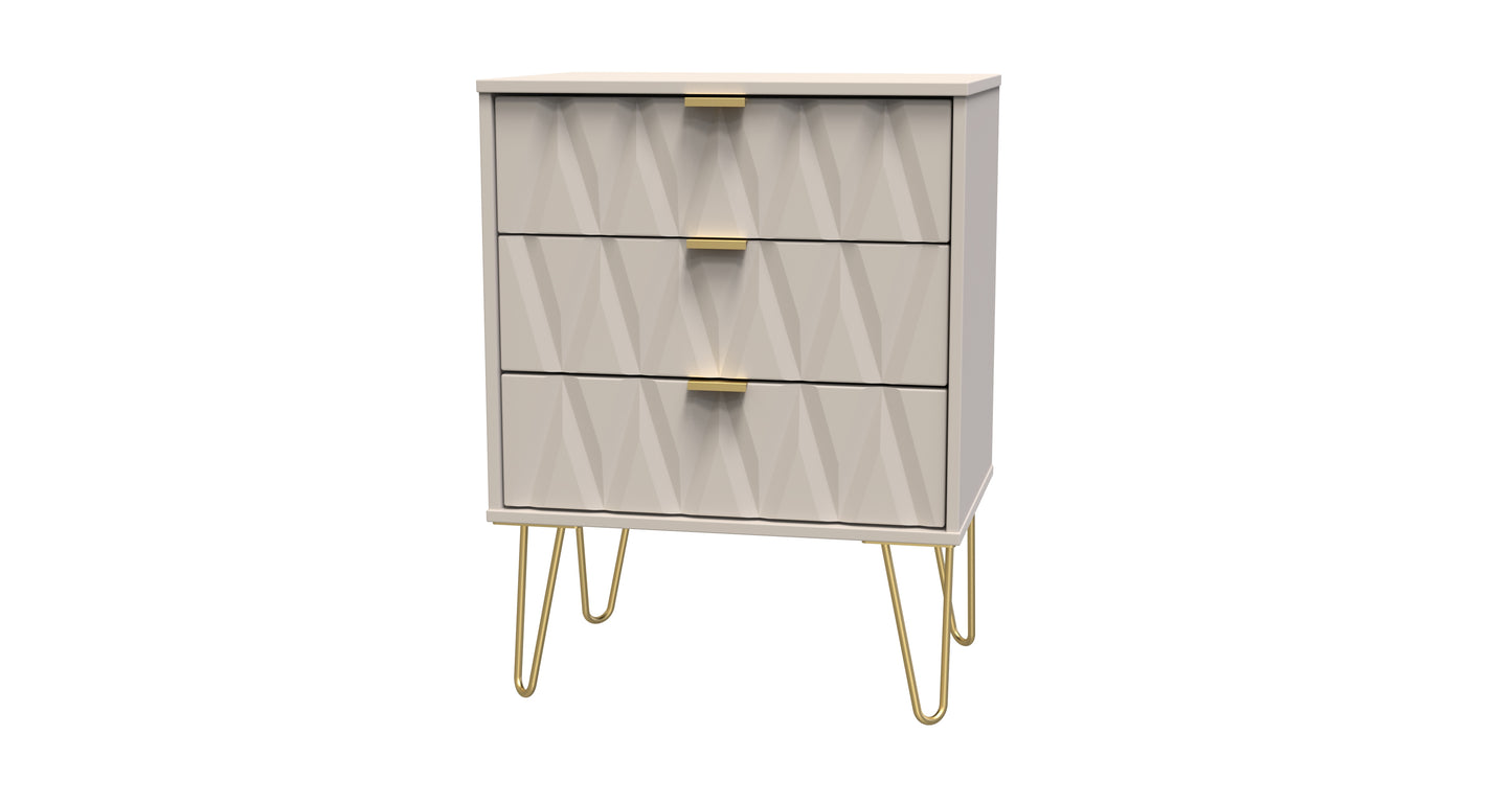 Diamond Chest of Drawers Off-White 3 Drawers 76cm