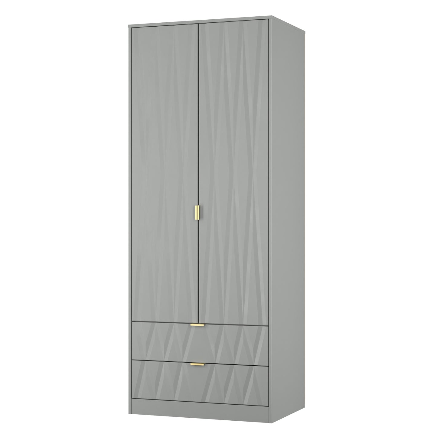 Diamond Tall Wardrobe Grey 2 Doors 2 Drawers 197cm