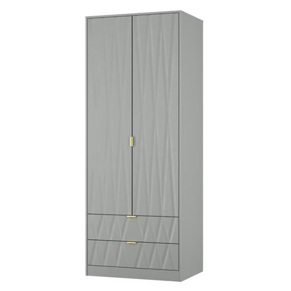 Diamond Tall Wardrobe Grey 2 Doors 2 Drawers 197cm