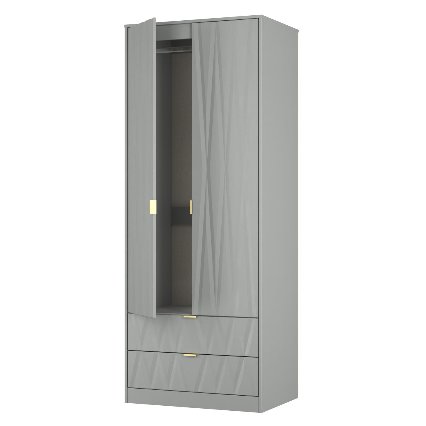 Diamond Tall Wardrobe Grey 2 Doors 2 Drawers 197cm