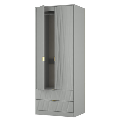 Diamond Tall Wardrobe Grey 2 Doors 2 Drawers 197cm