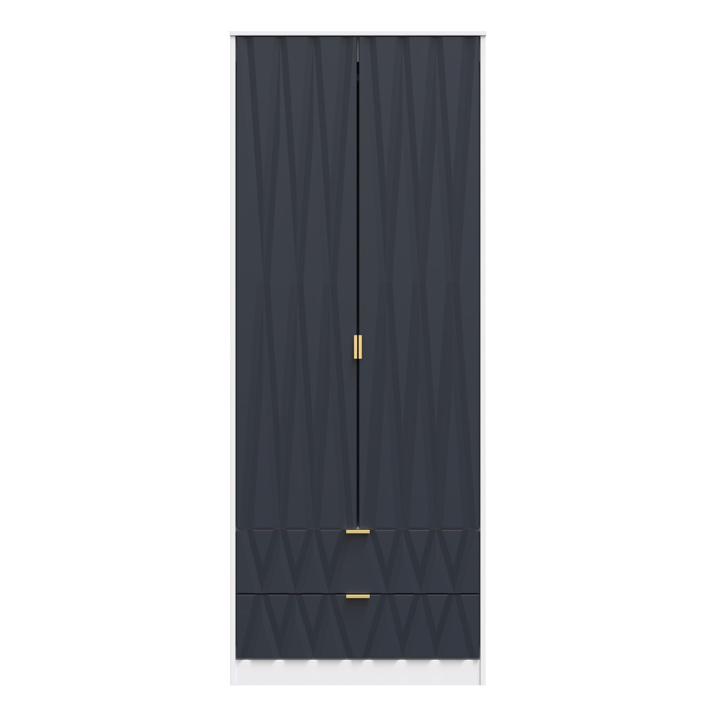 Diamond Tall Wardrobe Grey & White 2 Doors 2 Drawers 197cm