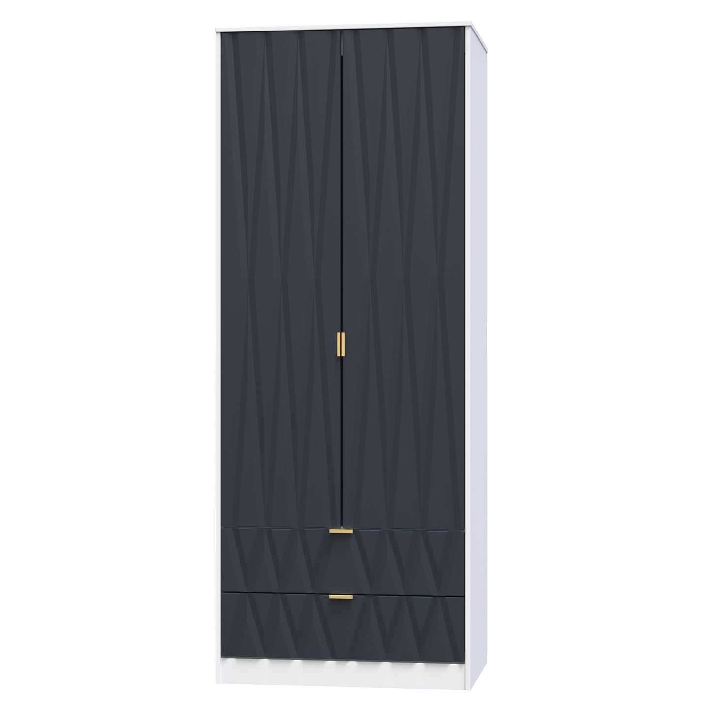 Diamond Tall Wardrobe Grey & White 2 Doors 2 Drawers 197cm