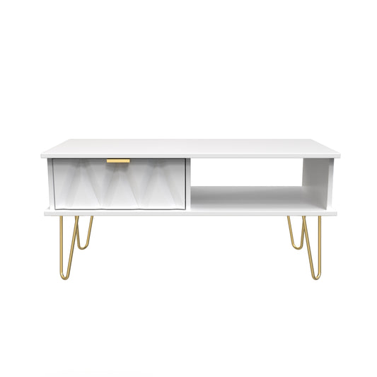 Diamond Coffee Table White 1 Shelf 1 Drawer 92cm