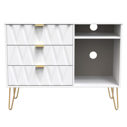Diamond TV Unit White 2 Shelves 3 Drawers 97cm