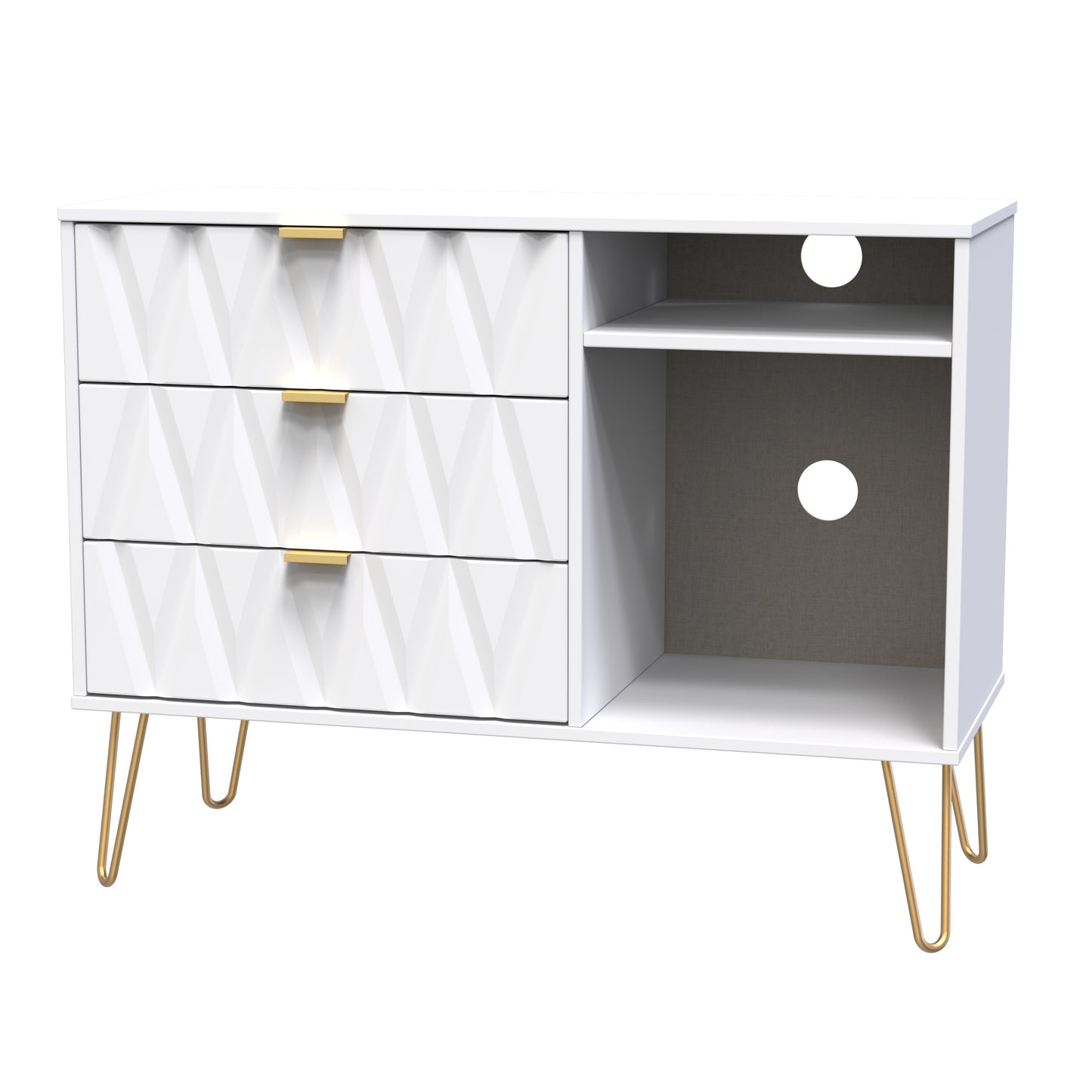 Diamond TV Unit White 2 Shelves 3 Drawers 97cm