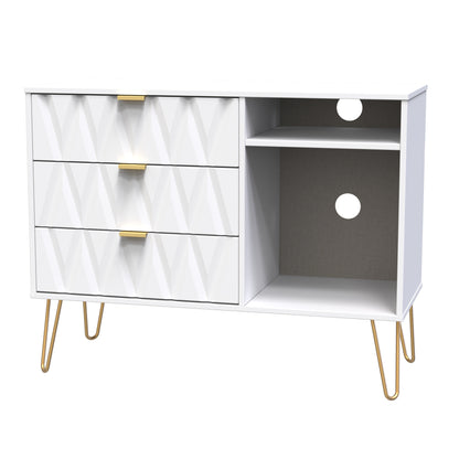 Diamond TV Unit White 2 Shelves 3 Drawers 97cm
