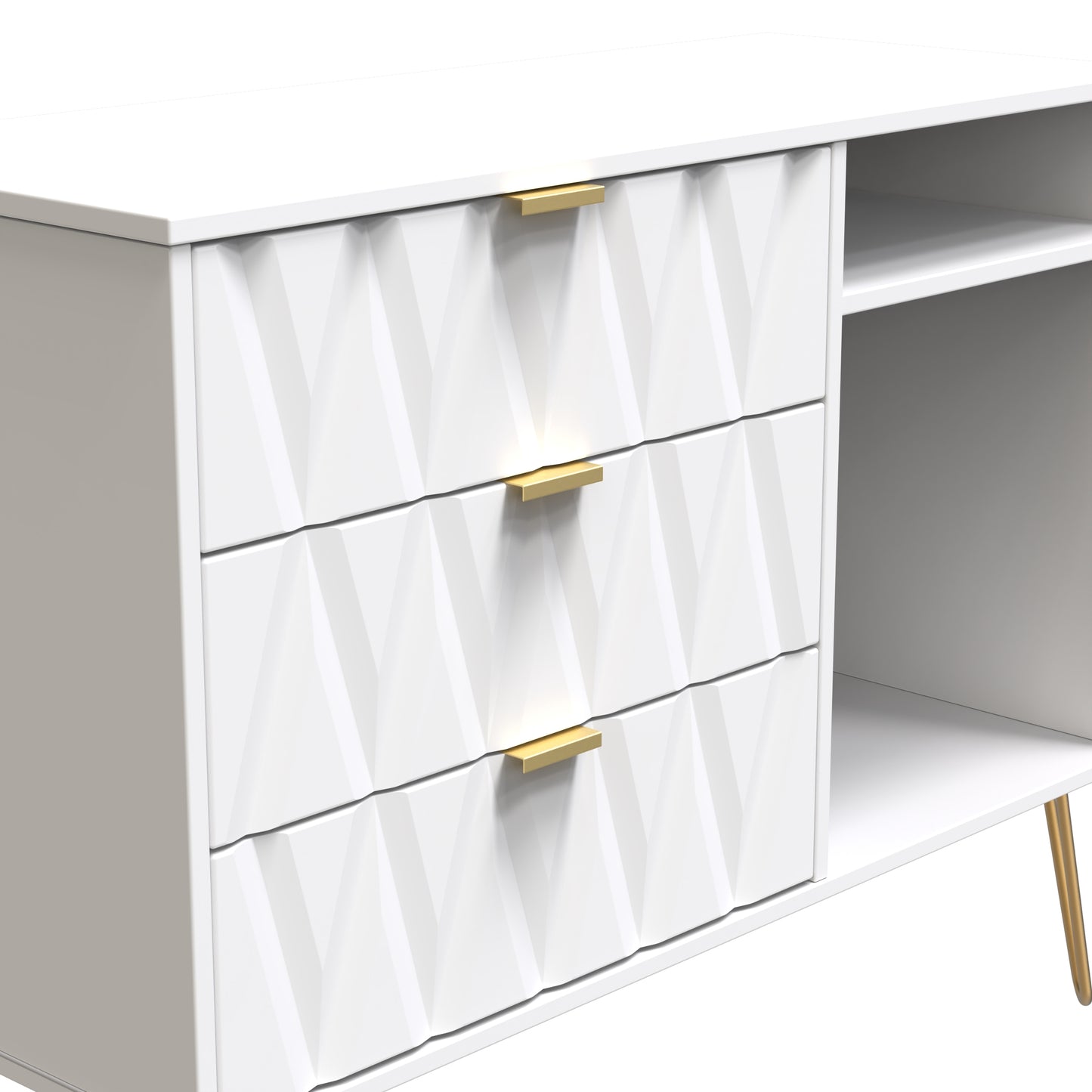 Diamond TV Unit White 2 Shelves 3 Drawers 97cm