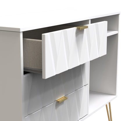 Diamond TV Unit White 2 Shelves 3 Drawers 97cm