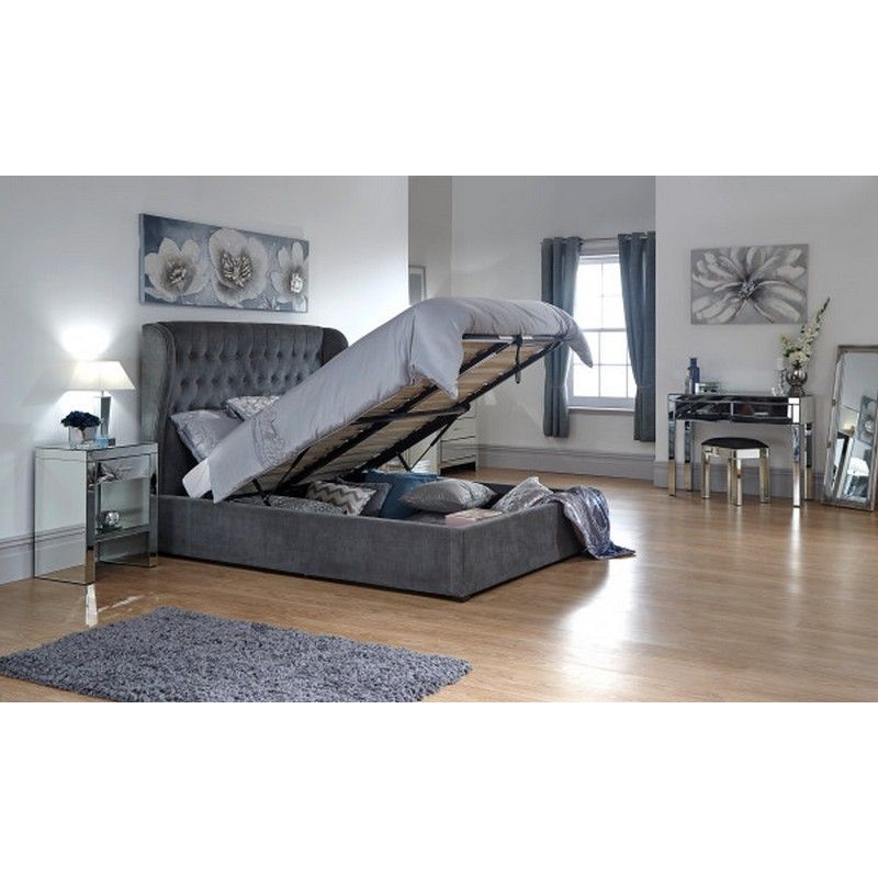 Dakota King Size Ottoman Bed Fabric Dark Grey 6 x 7ft