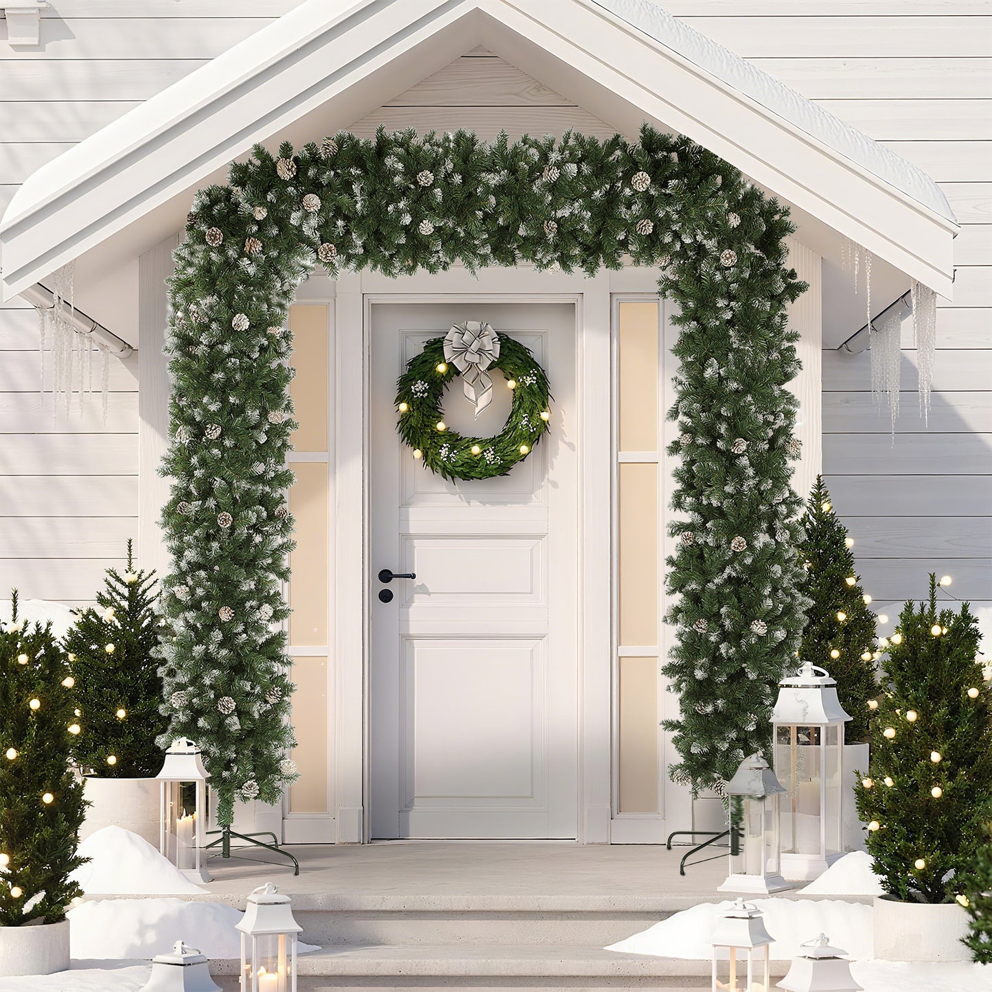 8ft Pinecone Christmas Tree Arch Artificial - White Frosted Green  2100 Tips
