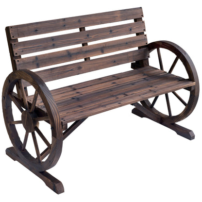 Wagon Wheel Chair Bench Armrest Rustic Loveseat Wood Outdoor Garden Primary Image