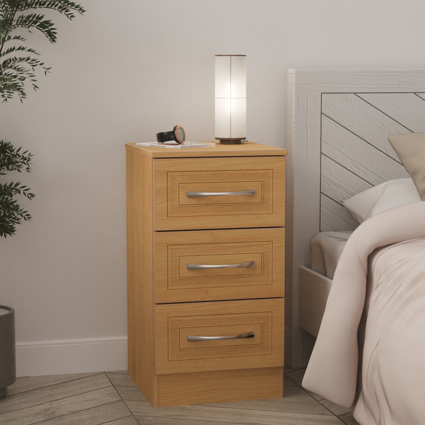 Dorset Bedside Table Oak 3 Drawers 70cm