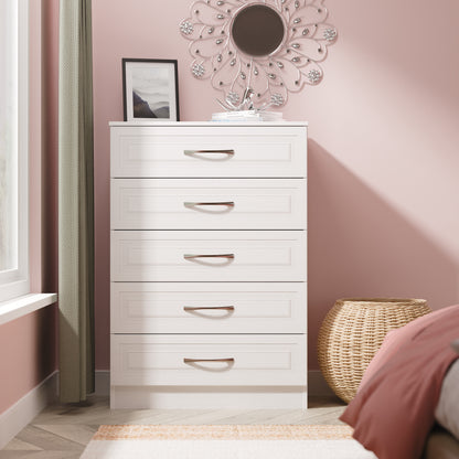 Dorset Tall Chest of Drawers White 5 Drawers 108cm