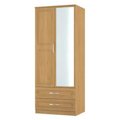 Dorset Tall Mirror Wardrobe Oak 2 Doors 2 Drawers 182cm