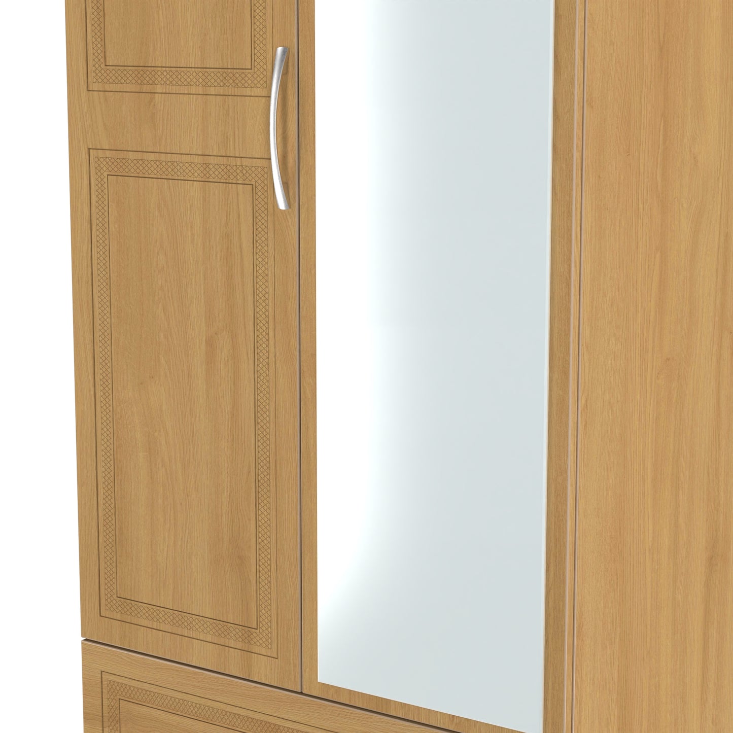 Dorset Tall Mirror Wardrobe Oak 2 Doors 2 Drawers 182cm
