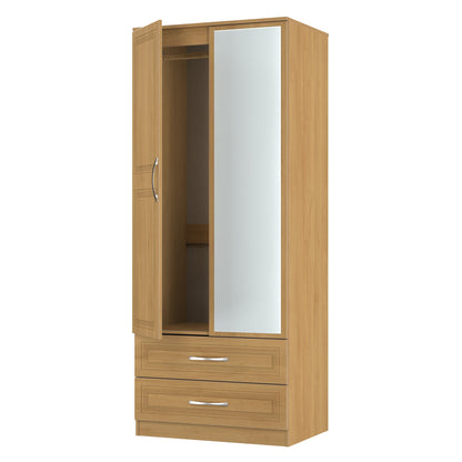 Dorset Tall Mirror Wardrobe Oak 2 Doors 2 Drawers 182cm
