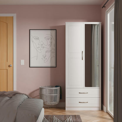 Dorset Tall Mirror Wardrobe White 2 Doors 2 Drawers 182cm