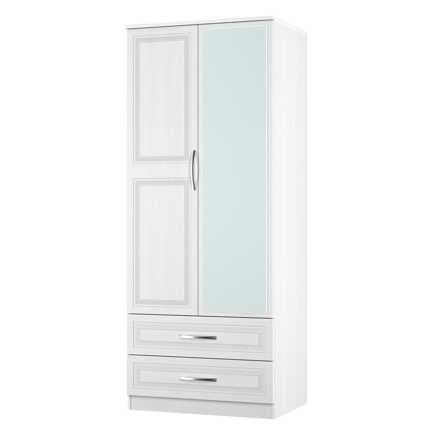 Dorset Tall Mirror Wardrobe White 2 Doors 2 Drawers 182cm