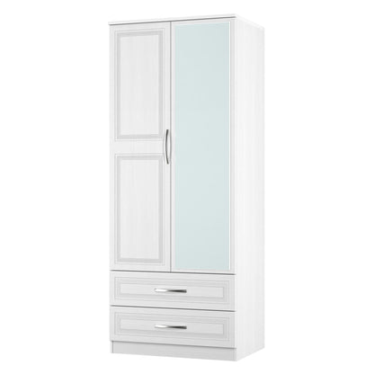 Dorset Tall Mirror Wardrobe White 2 Doors 2 Drawers 182cm