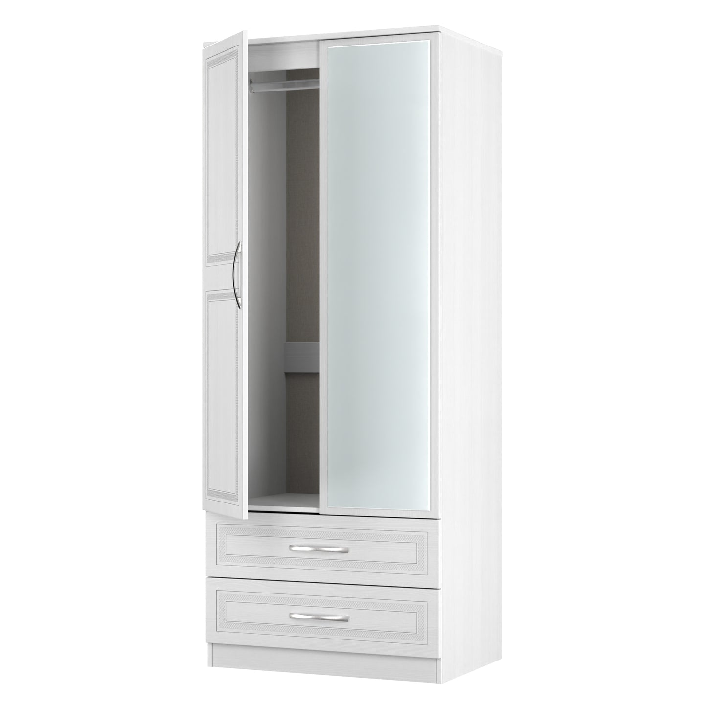 Dorset Tall Mirror Wardrobe White 2 Doors 2 Drawers 182cm