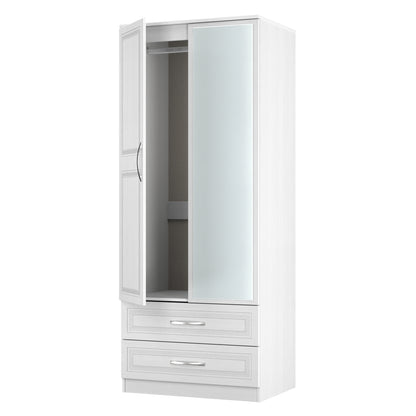 Dorset Tall Mirror Wardrobe White 2 Doors 2 Drawers 182cm