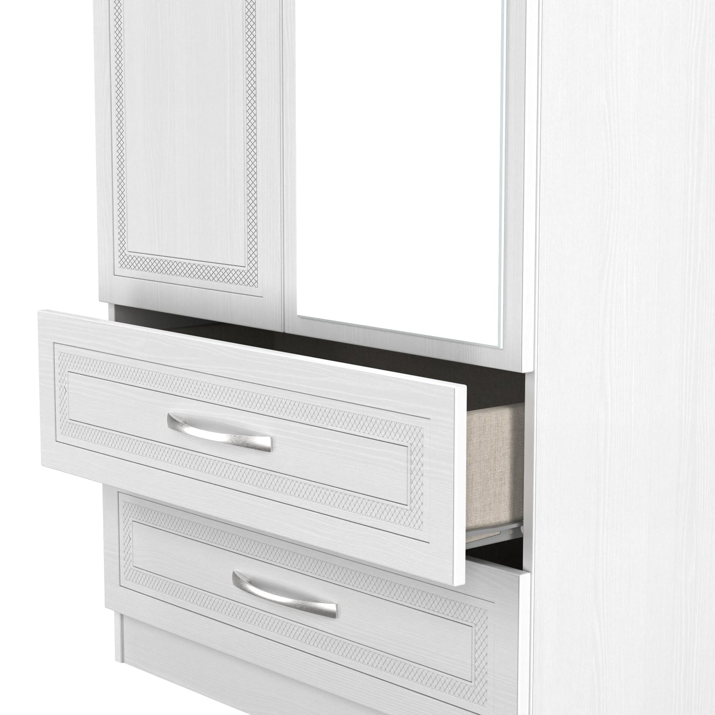 Dorset Tall Mirror Wardrobe White 2 Doors 2 Drawers 182cm
