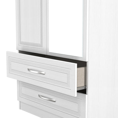 Dorset Tall Mirror Wardrobe White 2 Doors 2 Drawers 182cm