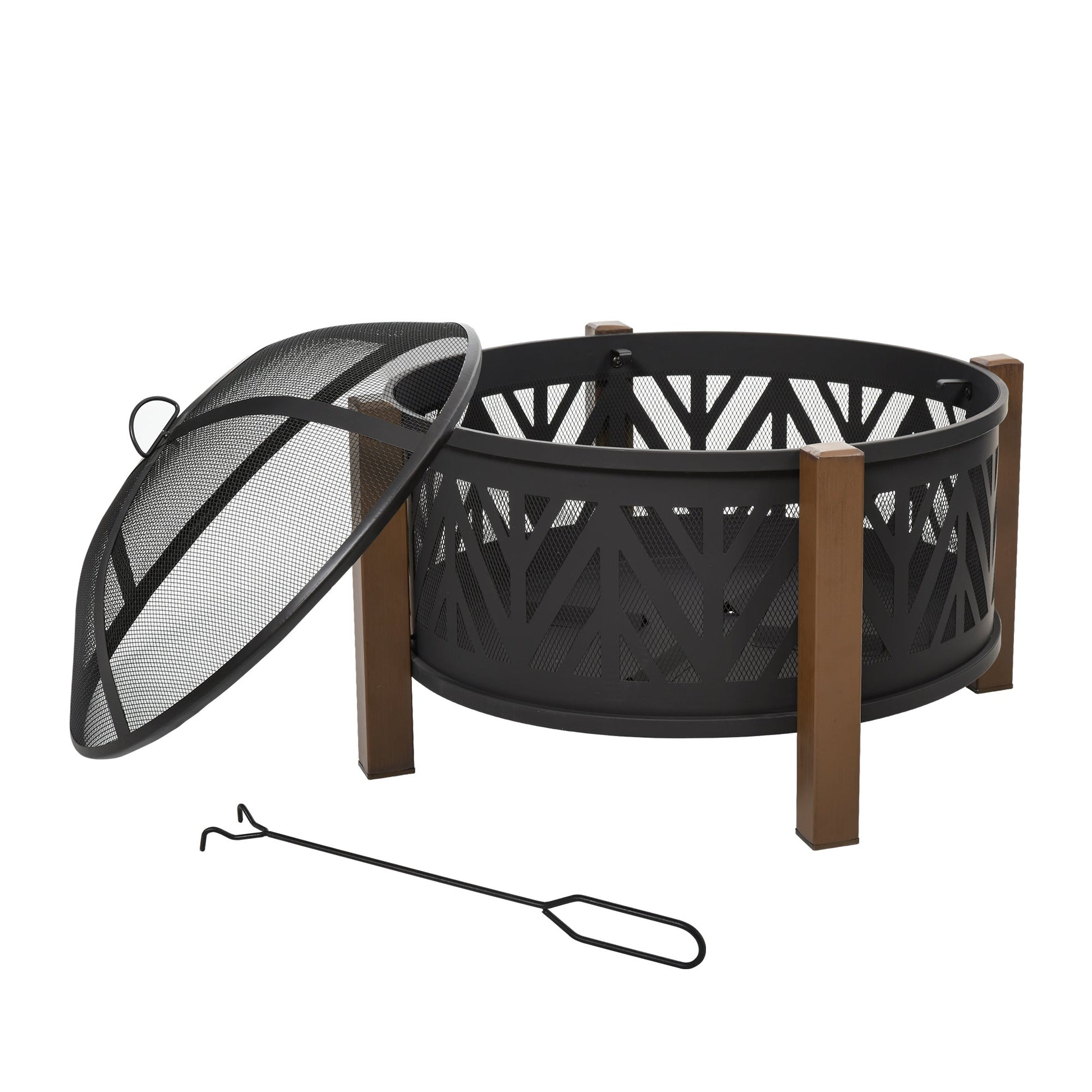 Outdoor Fire Pit with Grill Cooking Grate Screen Cover Fire Poker Bonfire Patio Primary Image