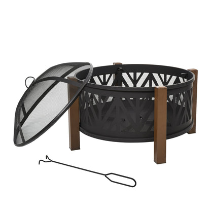 Outdoor Fire Pit with Grill Cooking Grate Screen Cover Fire Poker Bonfire Patio Primary Image