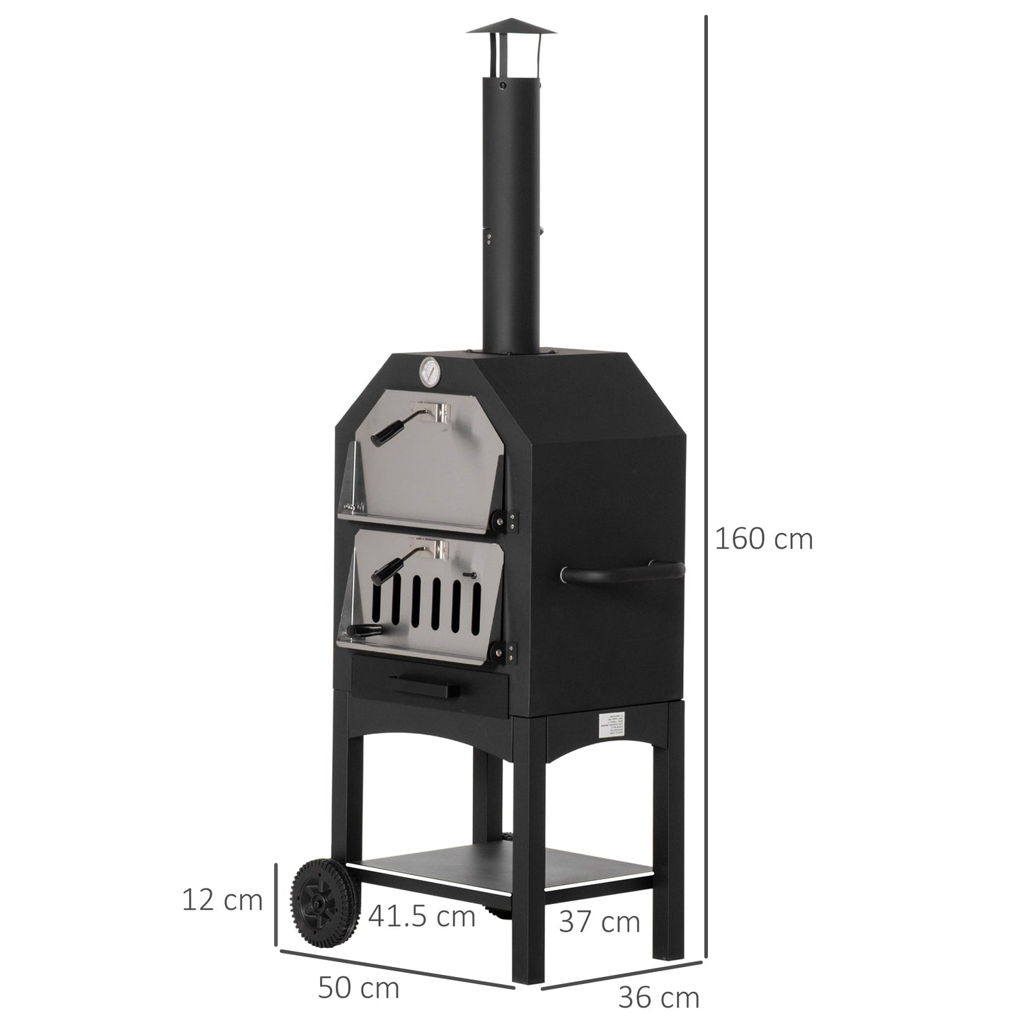 Outdoor Garden Pizza Oven Charcoal BBQ Grill 3-Tier Freestanding w/ Chimney