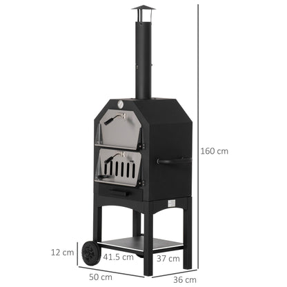 Outdoor Garden Pizza Oven Charcoal BBQ Grill 3-Tier Freestanding w/ Chimney
