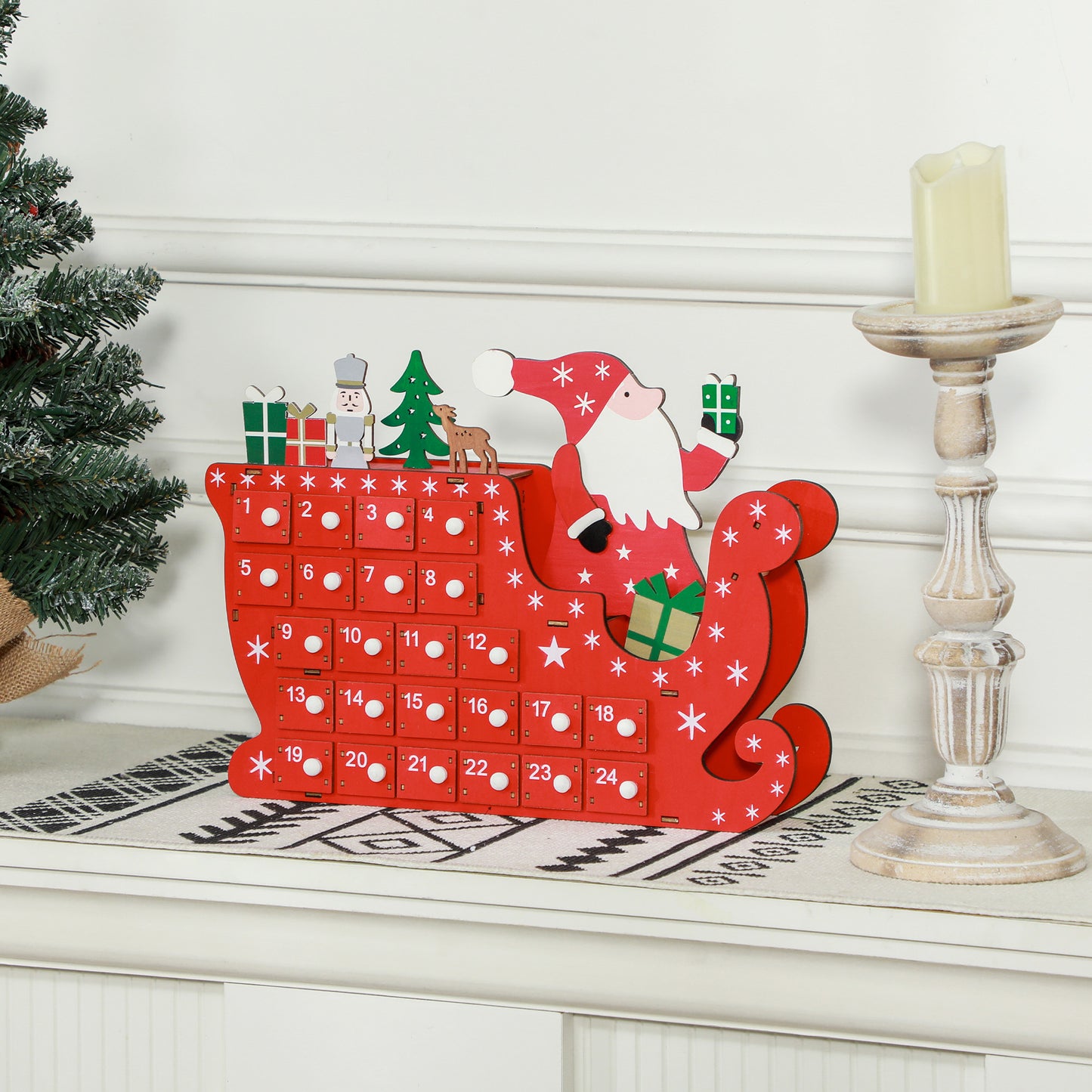 Christmas Sleigh Advent Calendar Red - 36cm