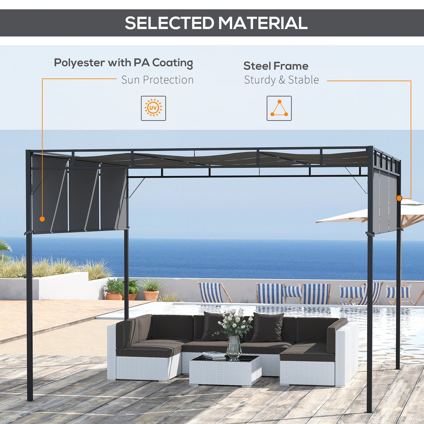 3 x 3M Steel Pergola Gazebo with Retractable Roof