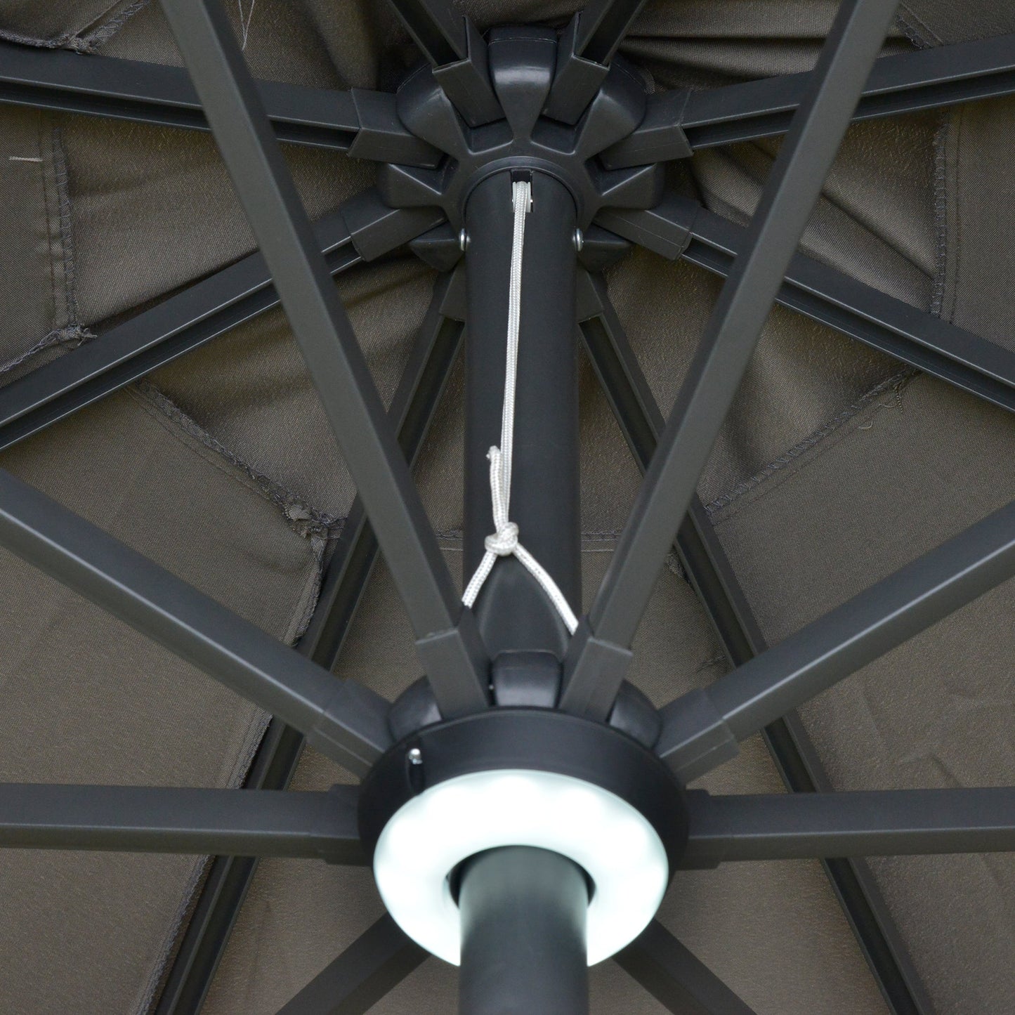 2.7m Garden Parasol Sun Umbrella w/ LED Solar Light Angled Canopy Grey