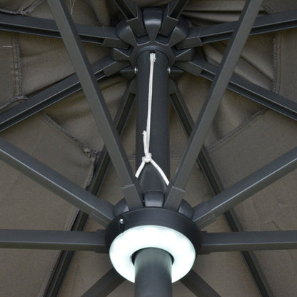 2.7m Garden Parasol Sun Umbrella w/ LED Solar Light Angled Canopy Grey