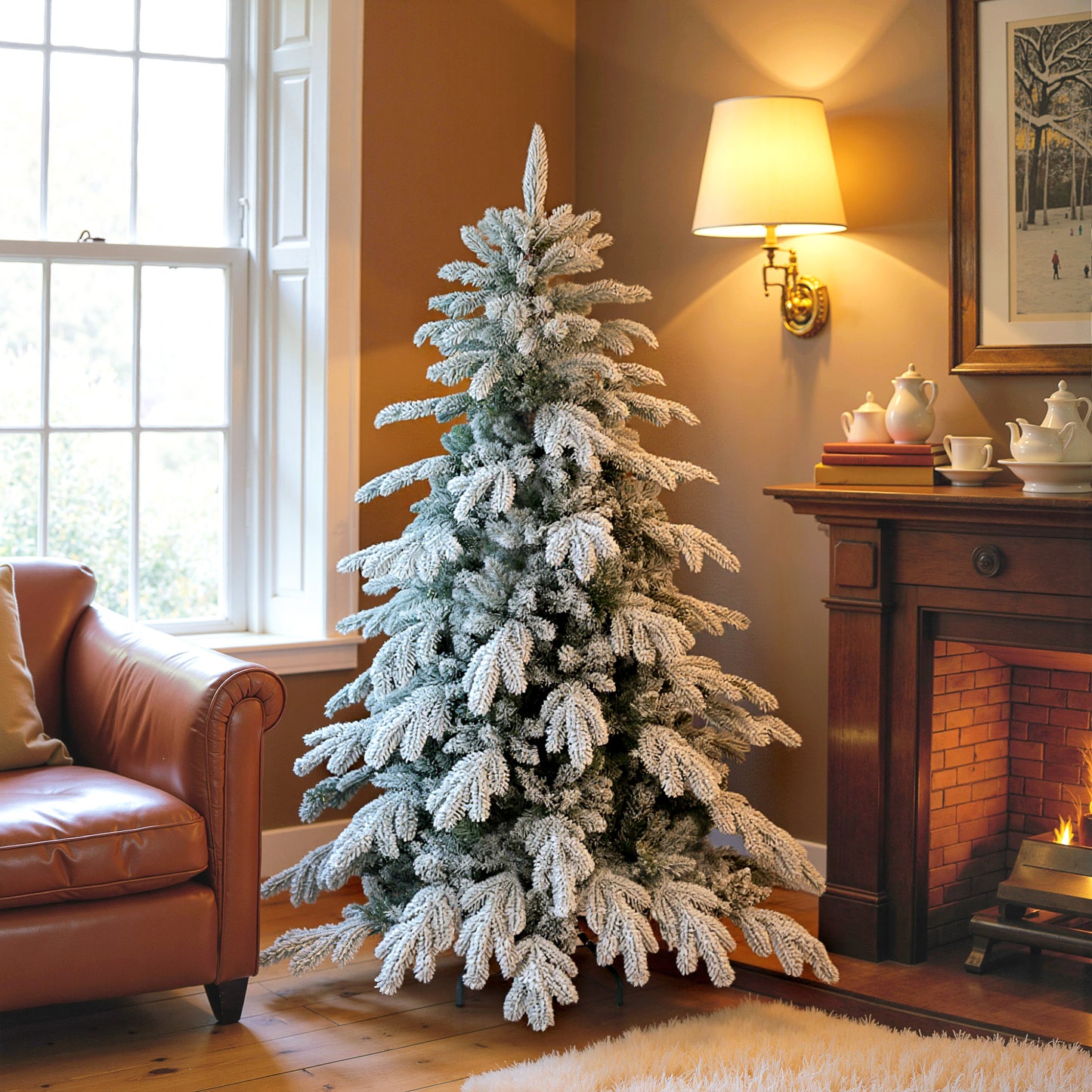 5ft Christmas Tree Artificial - White Frosted Green  1020 Tips