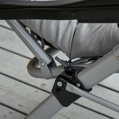 2-Piece Reclining Zero Gravity Chair Metal Frame Folding Garden Sun Lounger with Cushion Headrest Light Grey