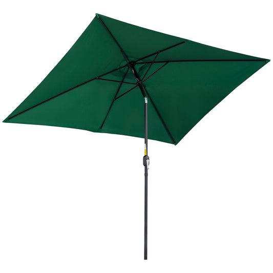 3x2m Patio Parasol Garden Umbrellas Canopy with Aluminum Tilt Crank Rectangular Sun Shade Steel