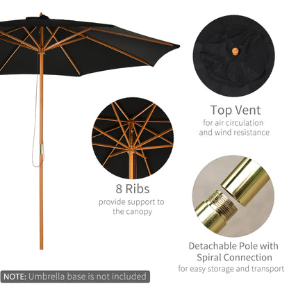 3M Fir Wooden Parasol Garden Umbrellas 8 Ribs Bamboo Sun Shade Patio Outdoor Umbrella Canopy