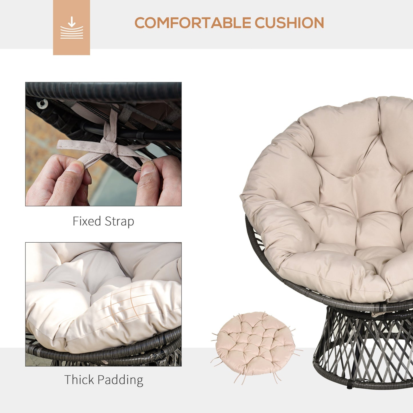 360° Swivel Rattan Chair Outdoor Wicker Chairs w/ Padded Cushion